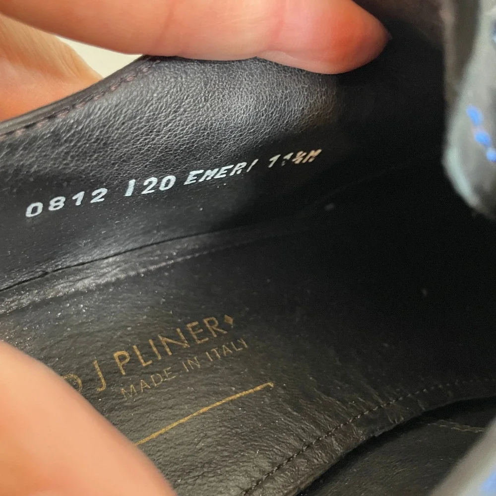 Donald J Pliner Men Black Blue Wingtip Oxford Shoes EMERI 11.5 M Made in Italy